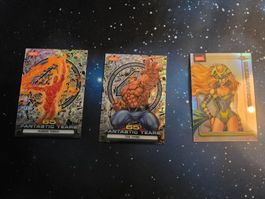 Lot 3 Cartes Topps Chrome Marvel, Human Torch & The Thing 