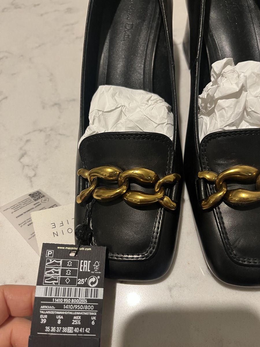 Massimo Dutti Scarpe da donna: Massimo Dutti Leather Block Heel Chain Loafers, EU 39 – Nuovo (secondo la descrizione) da Mies venduto da nic_yk5d 7