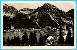 Arosa Bahnhof mit Schiesshorn und Furkahorn 1925