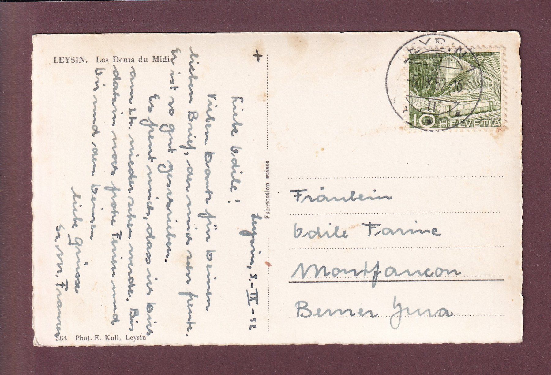 Cartoline postali: LEYSIN - Dents du Midi - 1952 – Usato da Pully venduto da nicecards 1