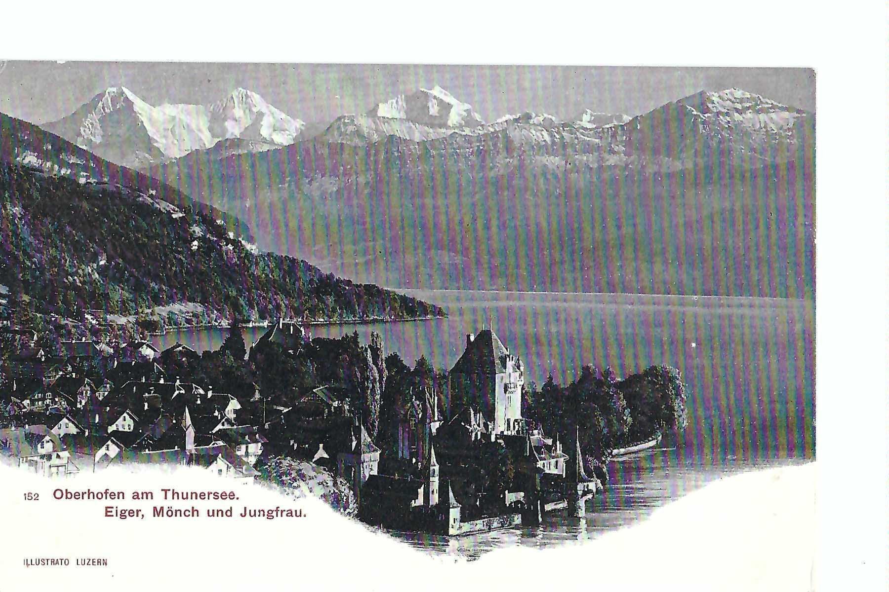 Cartoline postali: Oberhofen am Thunersee Eiger Mönch Jungfrau – Usato da Thun venduto da 44wart