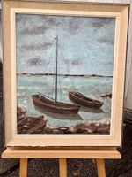 Stilvolles Gemälde „Boote“ signiert, Öl auf Leinwand.🎨 (56)