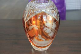Kristallvase Bernsteingelb mit Jagdmotiven Vintage 70 Jahren
