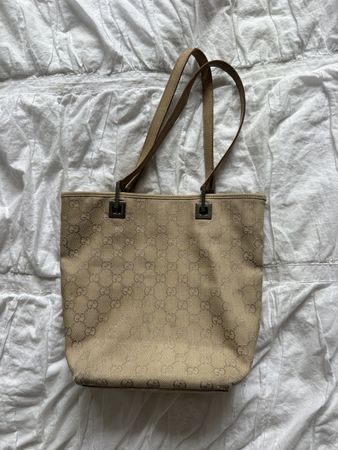 Gucci Tasche Stoff Beige GG Muster mit Gebrauchsspuren 