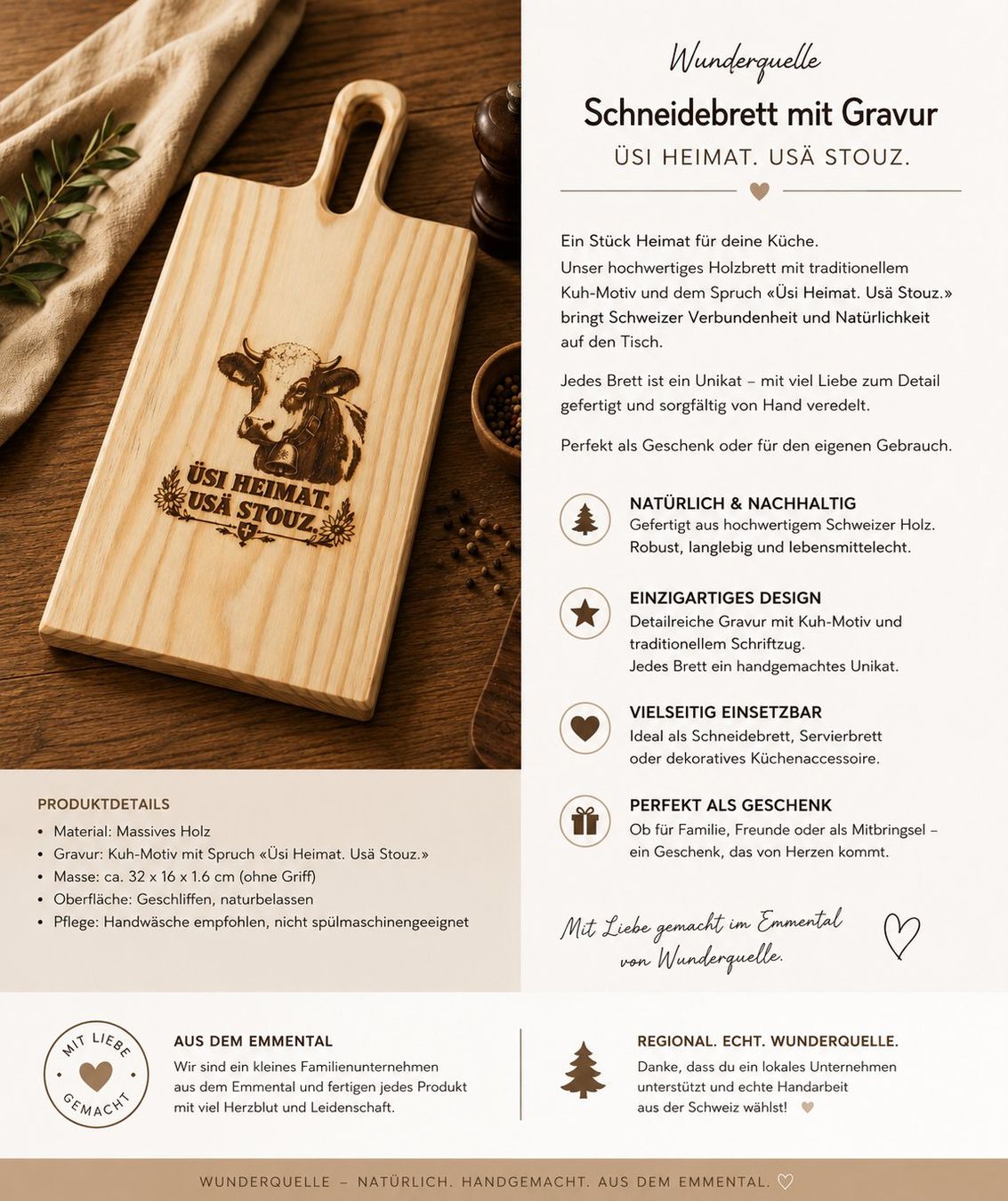 Articoli in legno: Schneidebrett mit Gravur – Nuovo e nell'imballaggio originale da Eggiwil venduto da WQ_Emmental