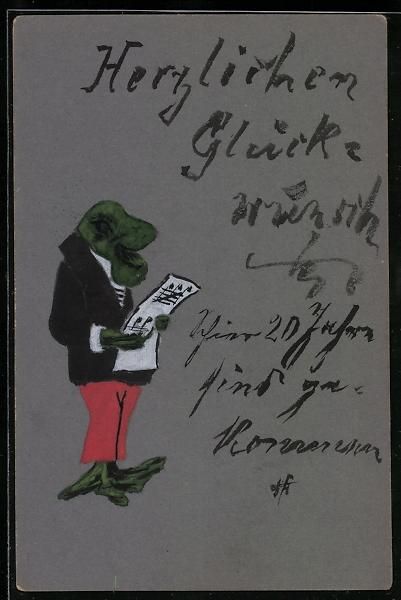 Cartoline postali: Künstler Handgemalt: Singender Frosch – Usato da Berlin venduto da bartko-reher