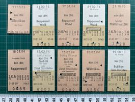 Ab Rüti ZH, 10 entwertete Bahn Billette, SBB, 1983 / 1984