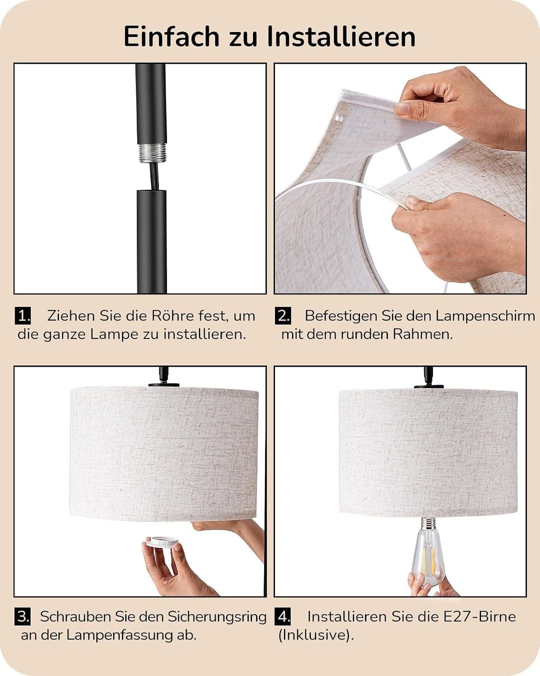 Lampade: Stehlampe 160 cm Bogenlampe Schwarz Beige E27 LED – Nuovo e nell'imballaggio originale da Schaffhausen venduto da schwizerchaes 6