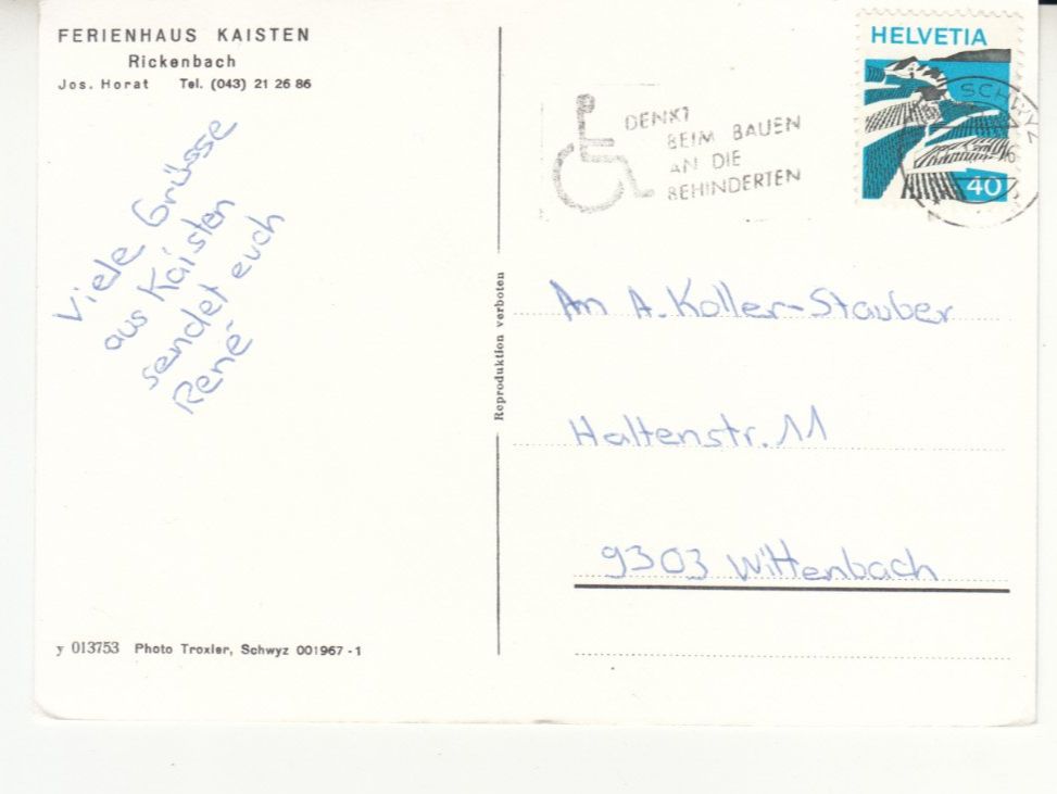 Cartoline postali: Rickenbach Kaisten 1977 – Usato da Bürglen TG venduto da StampGraf 1