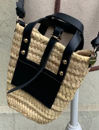 superbe iconic Mini Panier CRAIE STUDIO cuir noir/paille