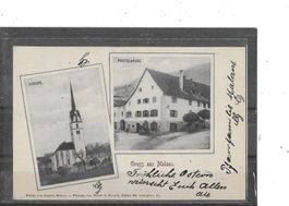 GR Gruss aus Malans 1902 mit Kirche und Postgebäude