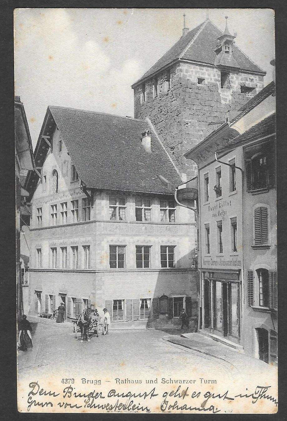 Ansichtskarten: Brugg Rathaus und schwarzer Turm – Gebraucht aus Olten von clotaldi