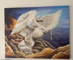 Quadro Pegaso Dipinto a Mano, Arte Mitologica Unica