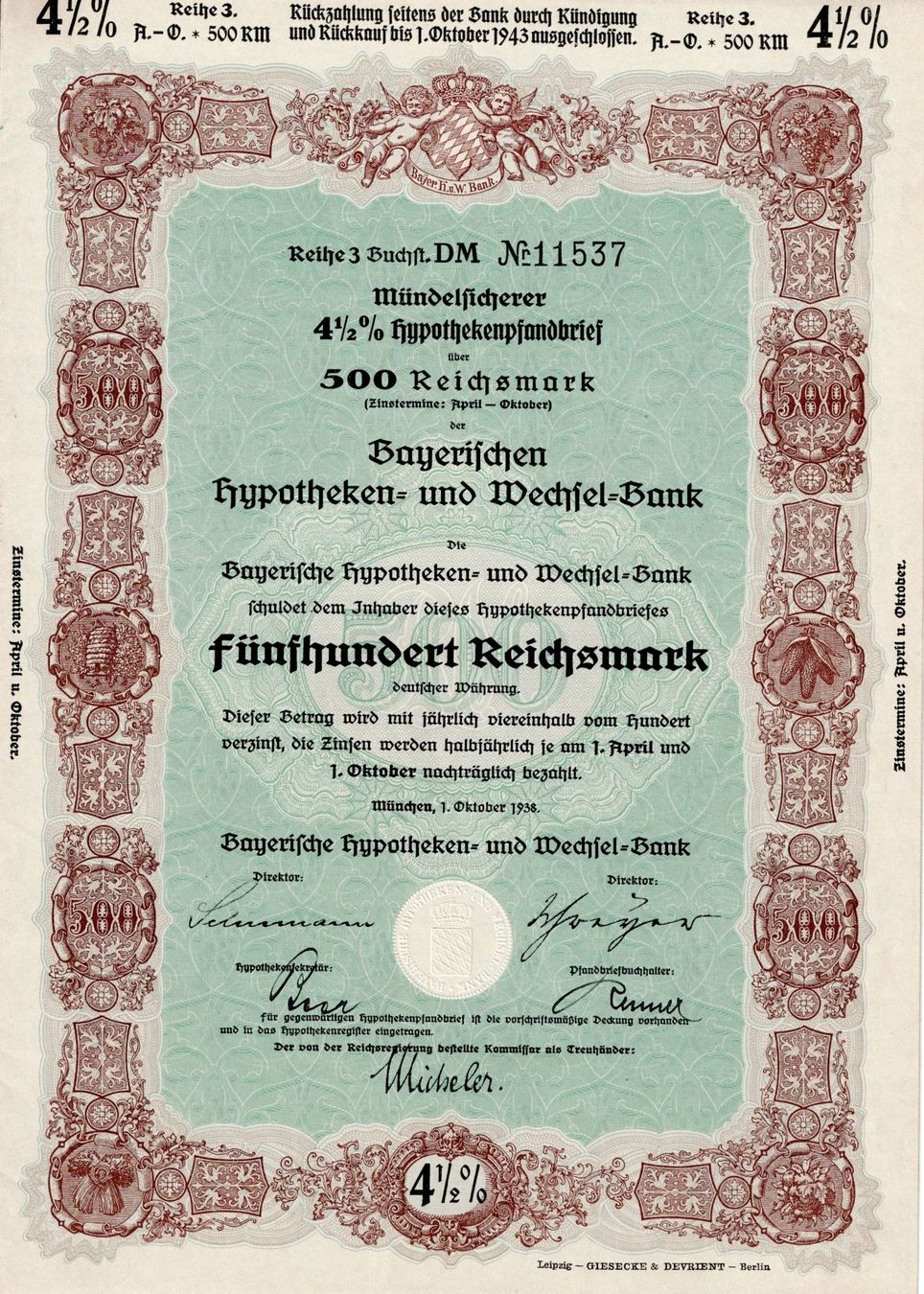 Dokumente: Bayerische Hypotheken- und Wechsel-Bank – Gebraucht aus Ittigen von hiwepa