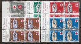 1957 : Pro Patria Serie im Viererblock, Ersttag (mit Gummi)