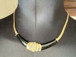 ✨Vintage Halskette in Gold und Schwarz mit Strasssteinen