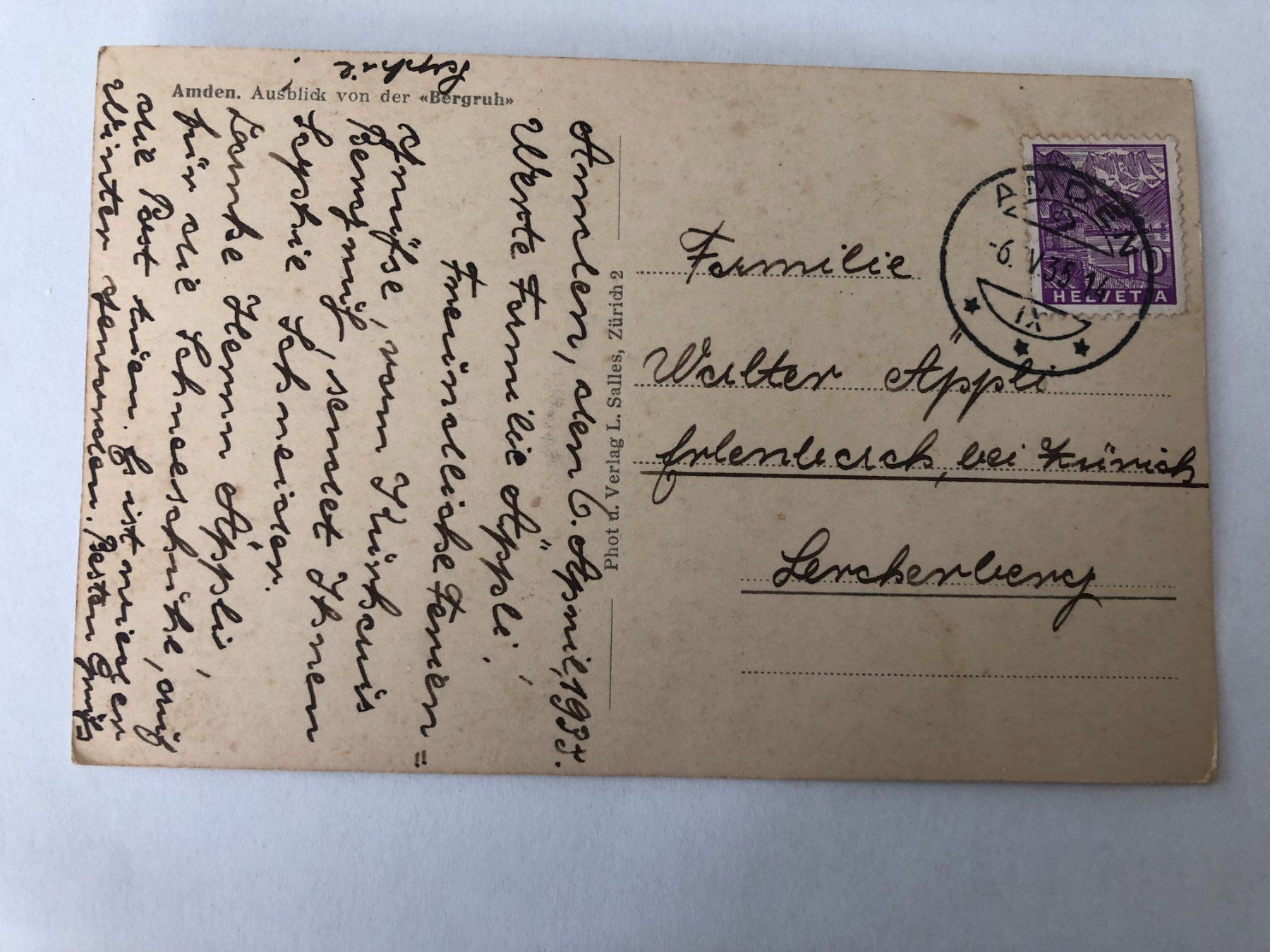 Cartoline postali: Amden - Ausblick von der "Bergruh" 1935 – Usato da Pfäffikon ZH venduto da Waltoversand 1