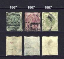England 1867 und 1887, 3 Werte gestempelt