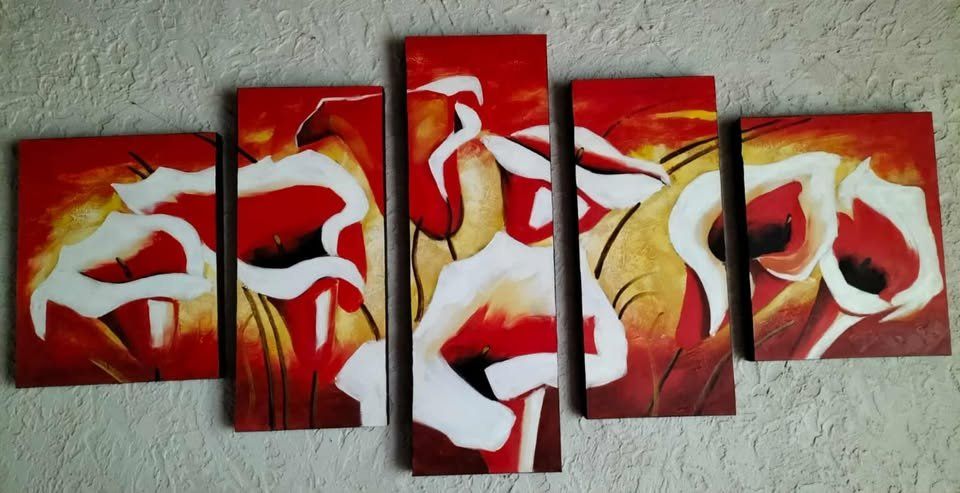 Piante & sementi: Tableau 5 parties fleurs callas rouge abstrait – Usato da Villars-sur-Glâne venduto da aur_h5wm