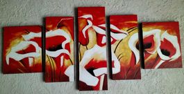Tableau 5 parties fleurs callas rouge abstrait