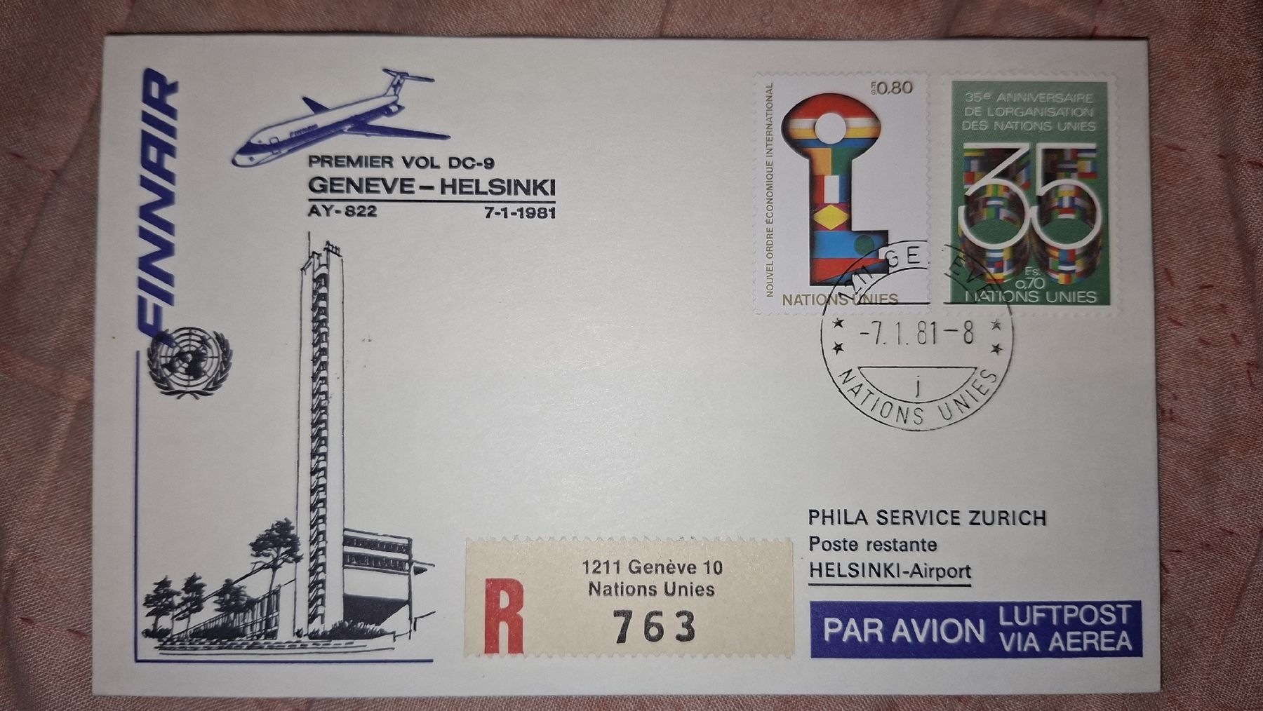 Alle Briefmarken: Swissair Geneve - Helsinki 07.01.1981 – Gebraucht aus Balgach von SIMEON27