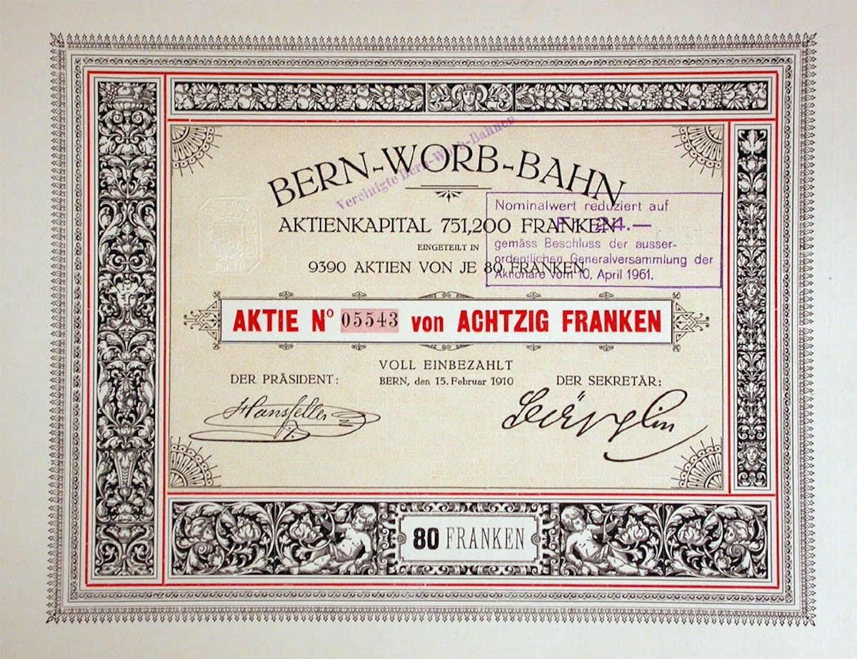 Dokumente: Bern-Worb-Bahn, Bern - 1910 – Gebraucht aus Solothurn von Sgasche