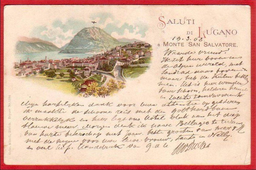 Cartoline postali: LUGANO MONTE SAN SALVATORE, LITHO 1903 – Usato da Grüningen venduto da Kartenlaube