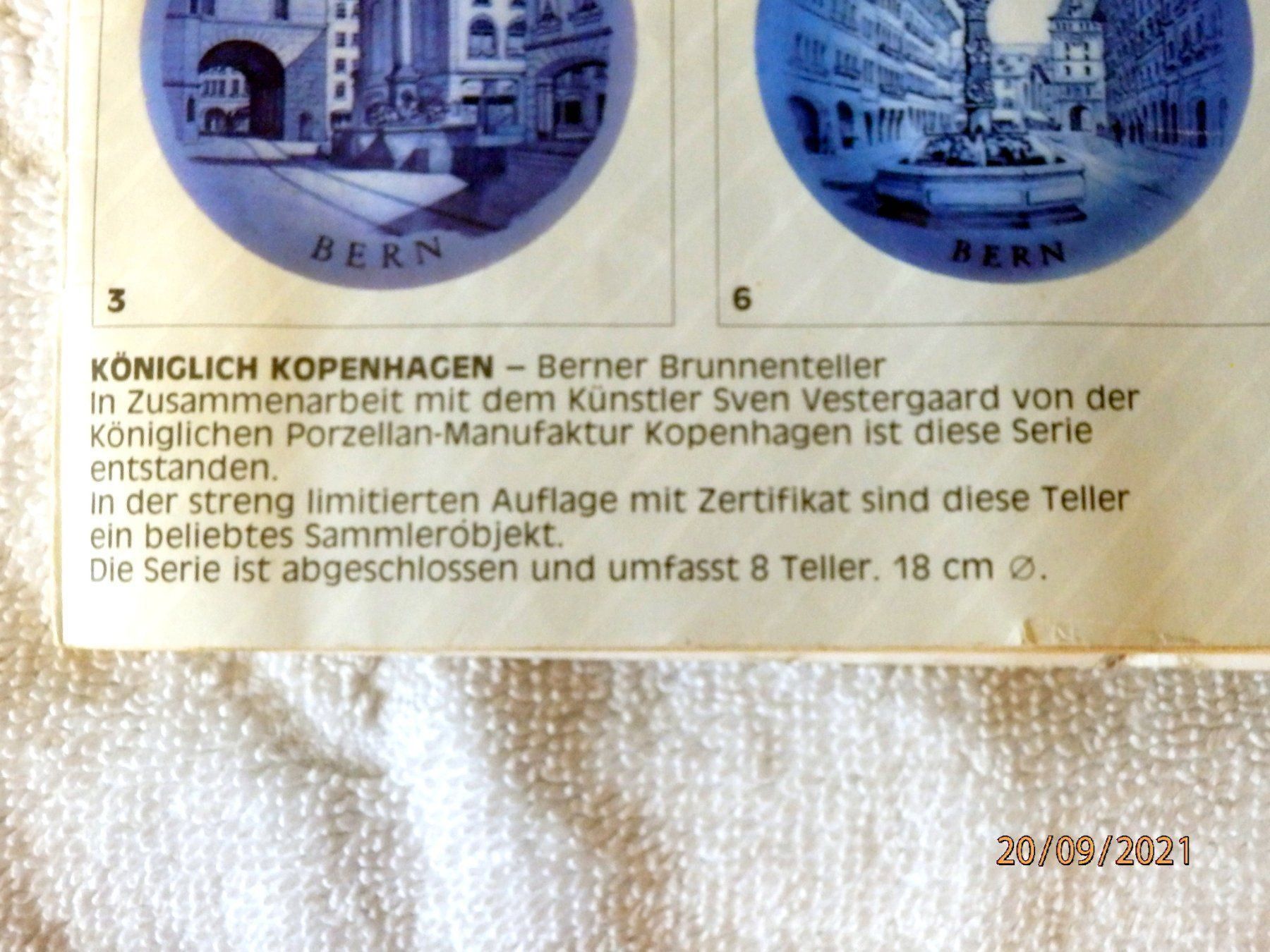 Royal Copenhagen Teller: Sammler Teller, Seilerbrunnen Bern, – Gebraucht aus Ueberstorf von dinbau 6
