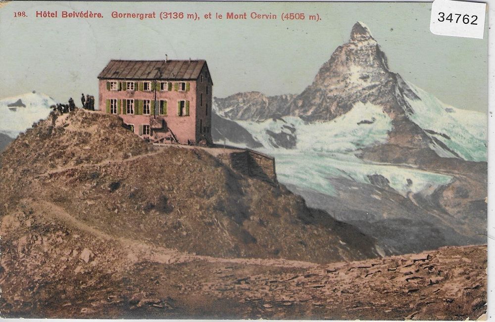 Tirage Albuminé Vintage Du Mont Cervin Et De L'hôtel Du Riffel - Suisse, Circa 1885, Format 10x15 Cm