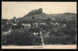 AK Lenzburg, Strassenpartie mit Kirche