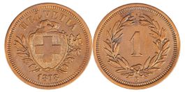 1 Rappen von 1878 (fast unzirkuliert). Ab 1.--