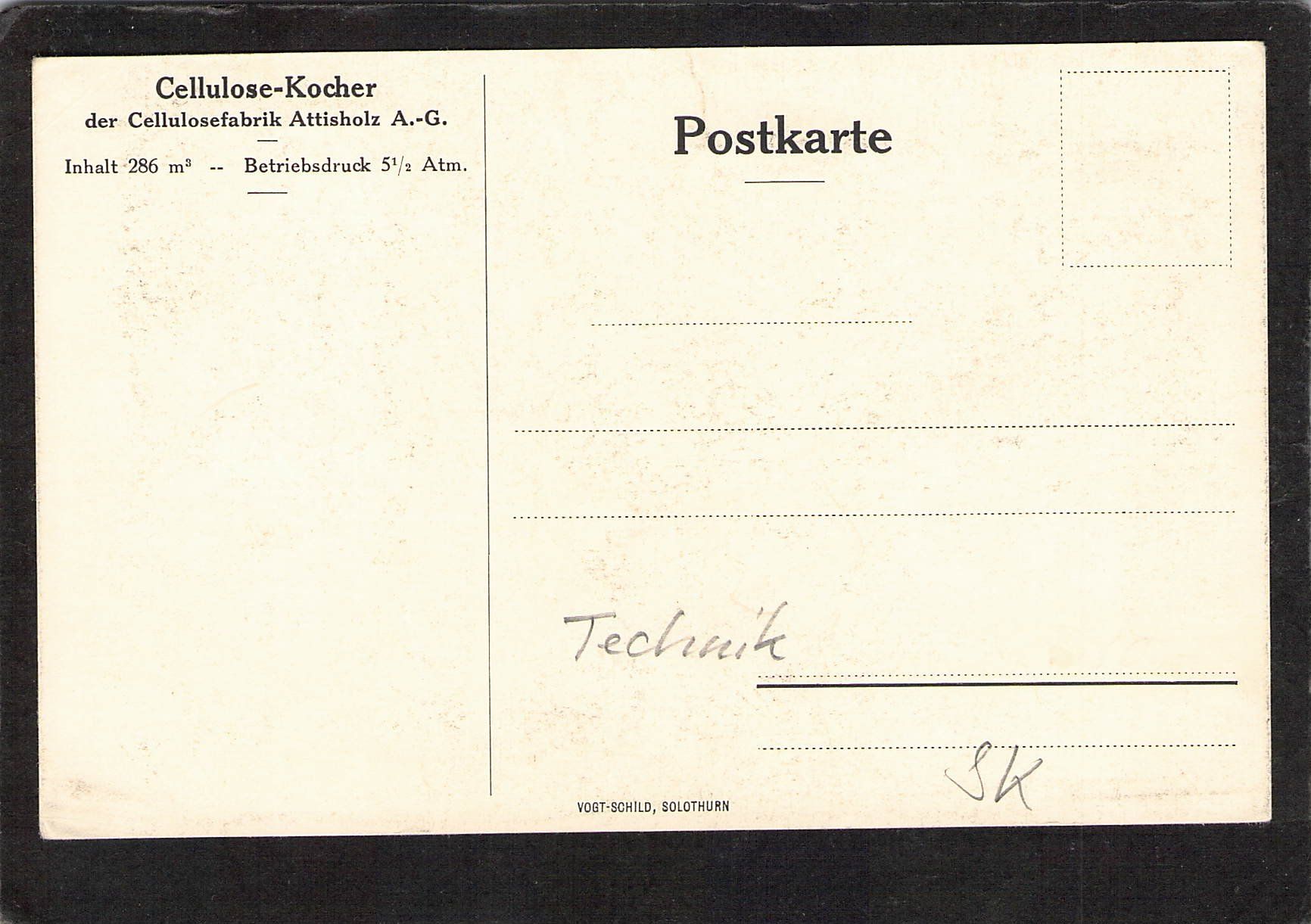 Cartoline postali: Technik: Cellulose Kocher der Cellulosefabrik Attisholz SO – Usato da Reichenburg venduto da ibiza18 1