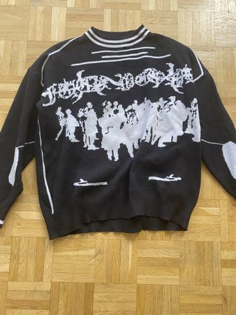 Maglione nero con stampa grafica bianco nero taglia unica