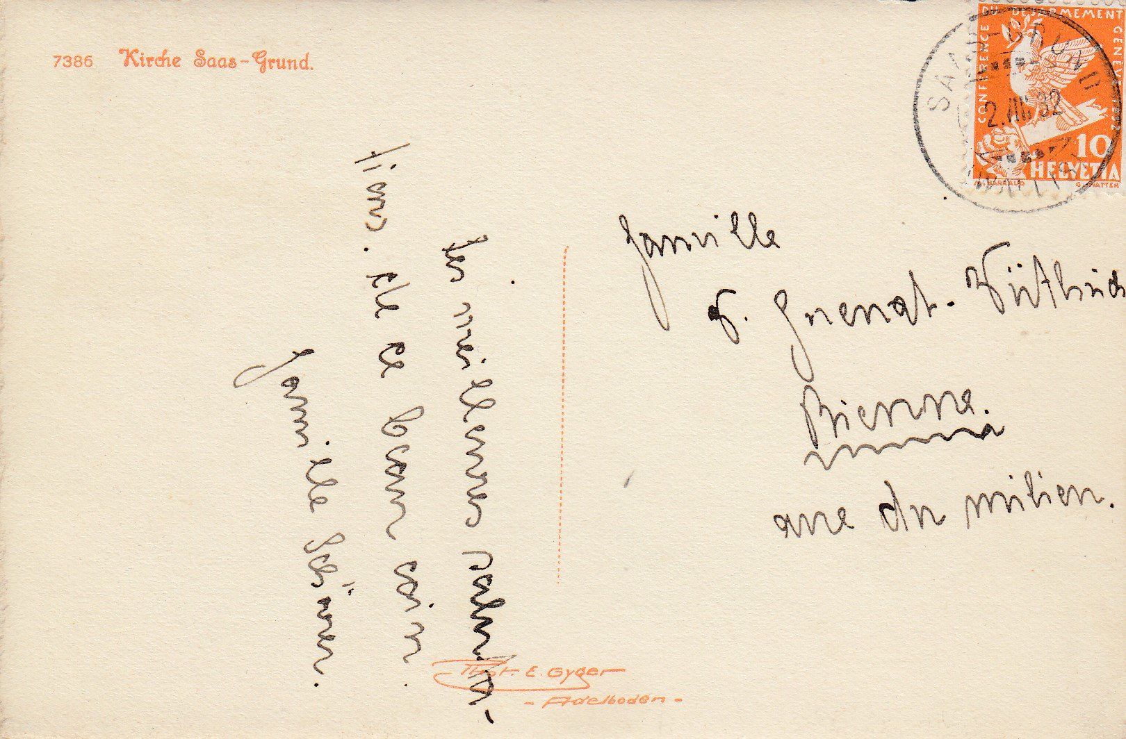 Cartoline postali: Saas Grund   VS    -   Kirche         um 1932 – Usato da Brig venduto da Valcards54 1