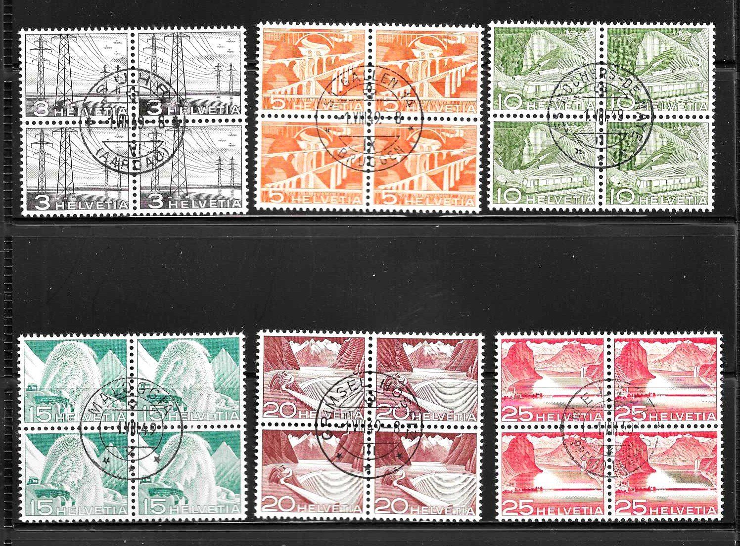 Tutti i francobolli: SATZ TECHNIK + LANDSCHAFT 1949 VIERERBLOCK ET ORTSSTEMPEL – Usato da Schlossrued venduto da Aronliam