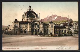 AK Luzern, Bahnhof mit Vorplatz, 1907
