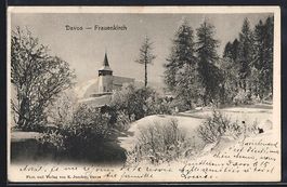 AK Davos-Frauenkirch, Kirche im Schnee