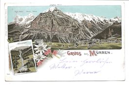 Gruss aus Mürren (BE) Mürrenbahn - Eiger uralte Litho 1899 !