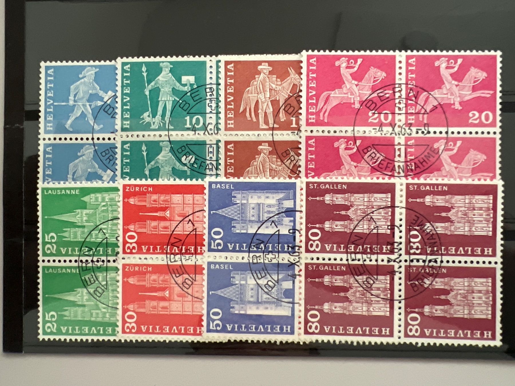 Tutti i francobolli: 1963 Postgeschichte Leuchst. 4er Blöcke ET 4.10.63 – Usato da Buchrain venduto da wmm