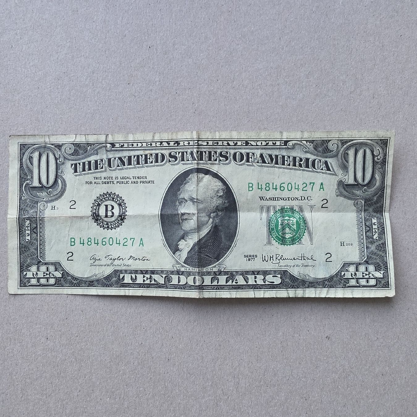 Banknoten: 10 Dollar Note USA 1977  – Gebraucht aus Mühleberg von iselij