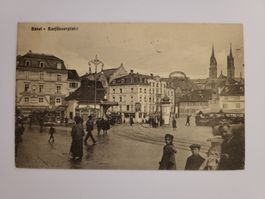 AK Basel Barfüserplatz 1912 mit Tram R3