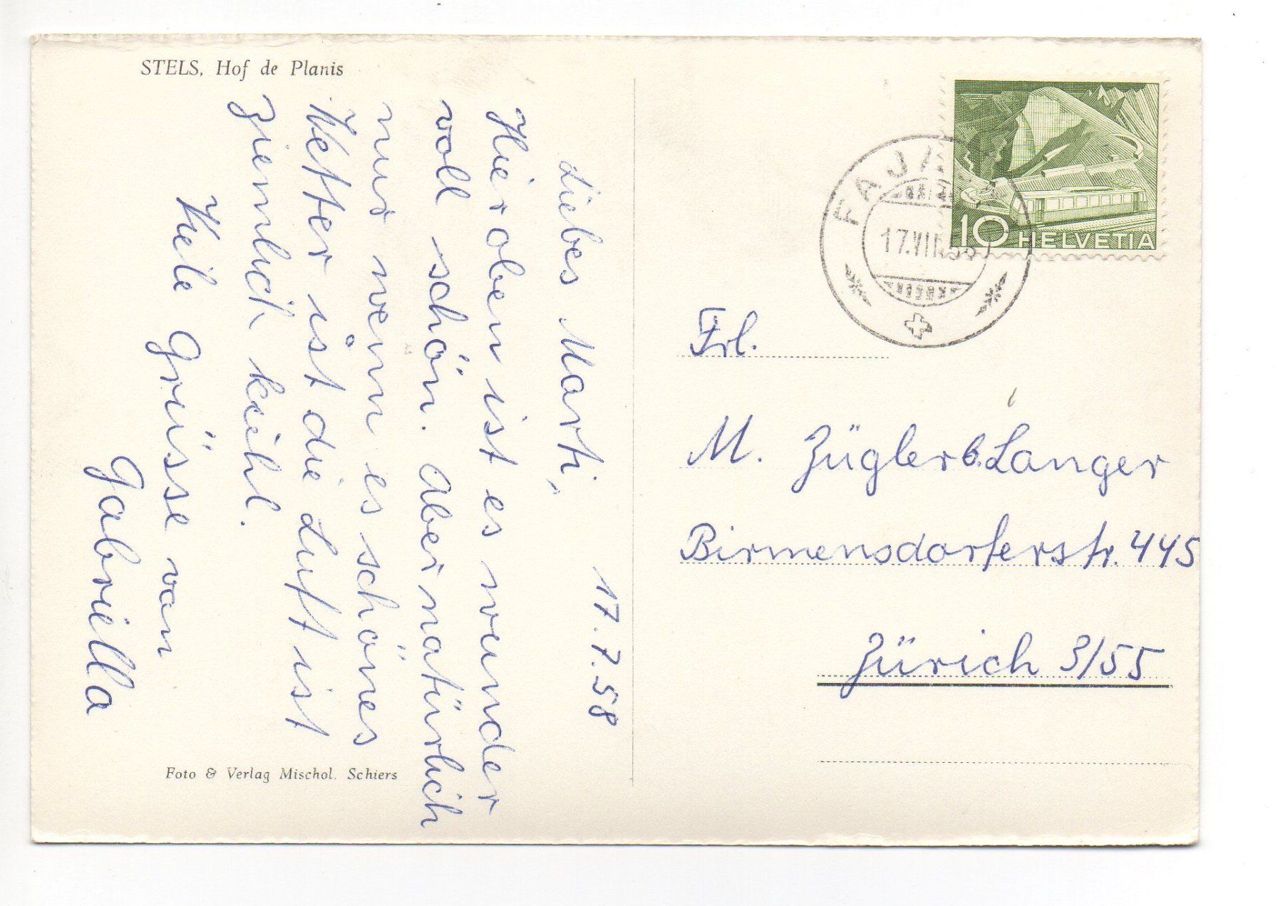 Cartoline postali: STELS ob Schiers, Hof de Planis – Usato da Jona venduto da philajona 1