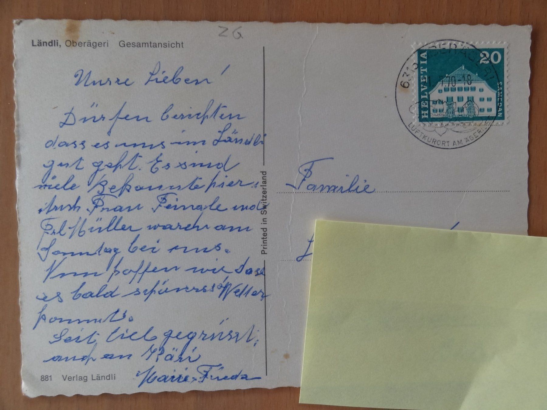 Ansichtskarten: Oberägeri - Ländli - ZG - 1970 – Gebraucht aus St Léonard von Riglin 1