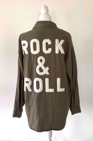 Super coole Bluse Khaki mit Stickerei - Mushave Gr.S/M