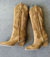 Suede cowboy boots tan size 41