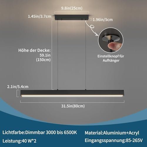Kronleuchter & Deckenlampen: Moderne LED Hängeleuchte 80cm Pendelleuchte Dimmbar 10 – Neu und originalverpackt aus Hundwil von tec_mm27 2