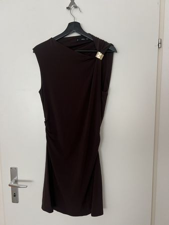 MANGO Kleid braun Grösse L Falten Drapierung Gold-Detail