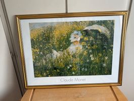Gemälde Claude Monet Frau im Feld mit Hut gerahmt 50x70cm