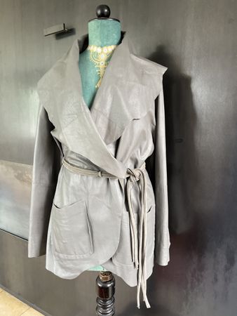 reversible Designer Kurzmantel Leder Jacke grau M/L