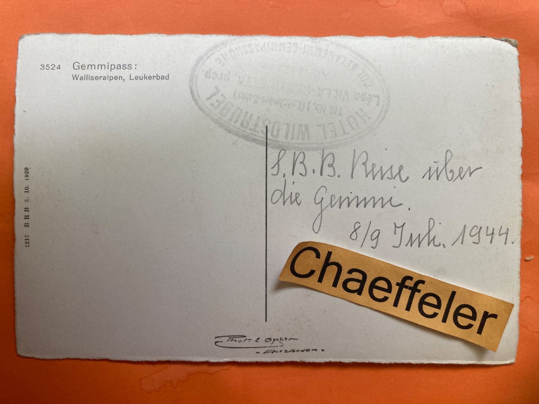 Cartoline postali: 1944 Gemmipass, Walliseralpen , Leukerbad – Usato da Zürich venduto da Chaeffeler 1